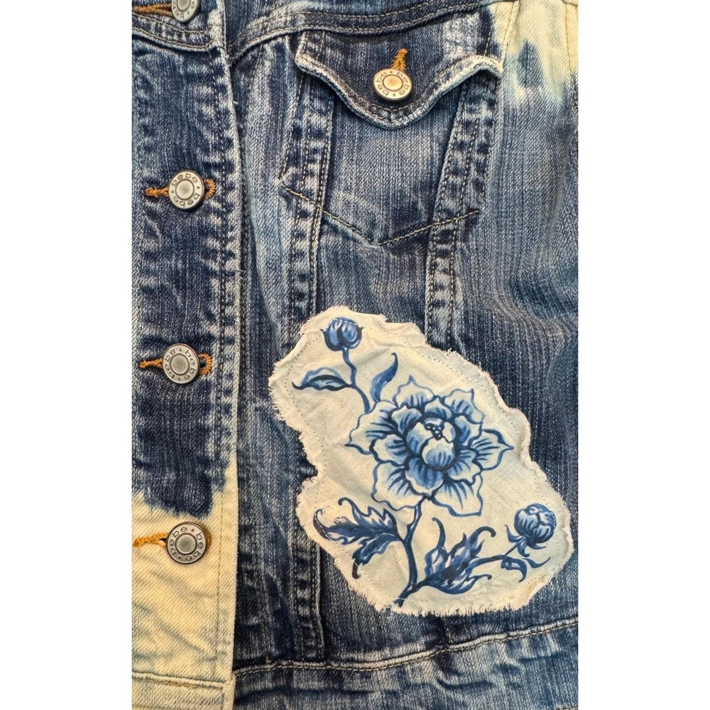 Distressed/Upcycled Denim Jacket| Vintage Teacup Patchwork| Soft Grunge| Medium - Picture 4 of 6